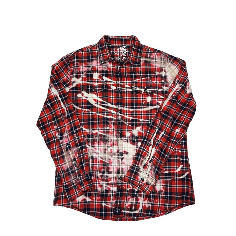 Upcycled Rocky Movie Distressed Long Sleeve Flannel Shirt Men's Large Red Boxing - Picture 2 of 7